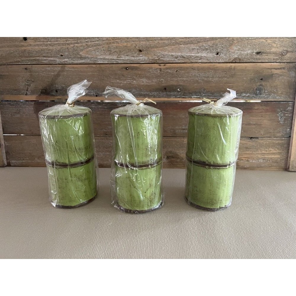 $144 (3) New Uno Alla Volta 6” Bamboo candles ~ Sold Out ~Set Green Pillar Italy
